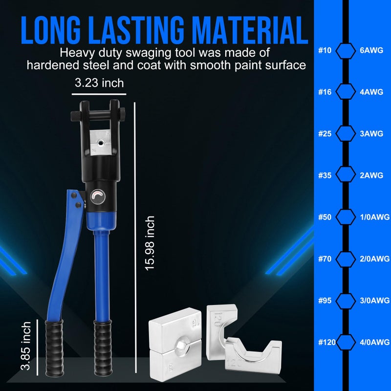 Lichamp أداة ضغط كابل هيدروليكية LICHAMP، أداة ضغط كابل بطارية 6 AWG إلى 4/0 AWG مجموعة أدوات ضغط طرف السلك، 1202BL - Image 2